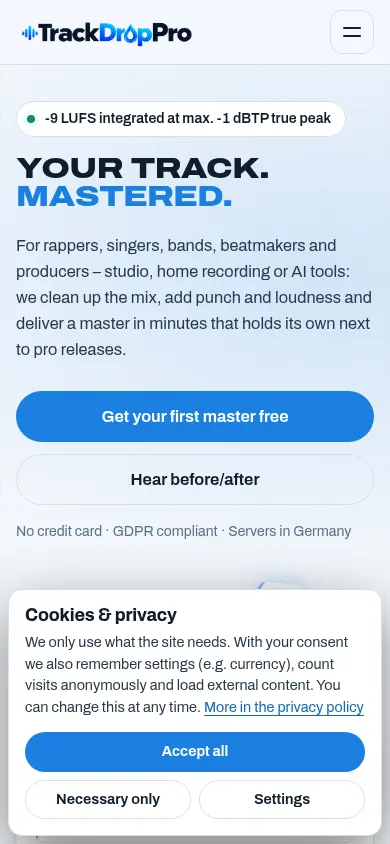 Mobilansicht von trackdroppro.com